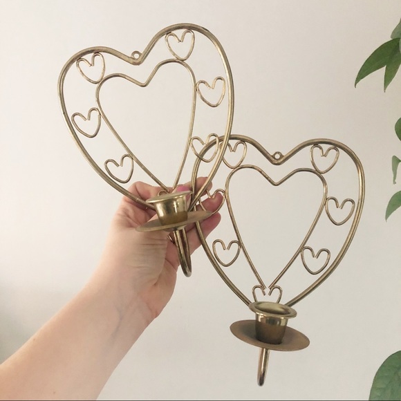 Gold Heart Candlestick Holder Set Boho Decor